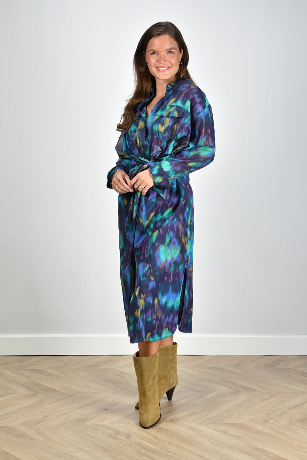 Marant Etoile jurk Nesly PRO0335FA-B1J07E blue/green 1 Marant Etoile jurk Nesly PRO0335FA-B1J07E blue/green