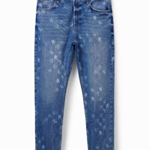 Loose fit spijkerbroek met laserprint - BLUE - 30