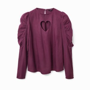 Blouse met pofmouwen en hart - RED - M
