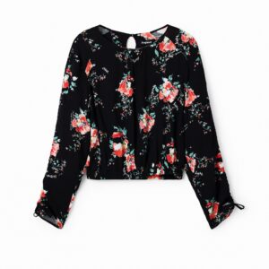 Gebloemde blouse met verstelbare mouwen - BLACK - M