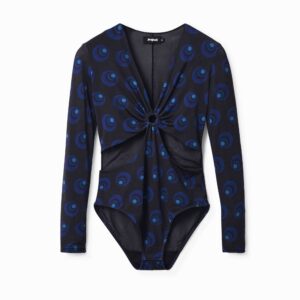 Body met cut-out en geometrische cirkelprint - BLUE - L