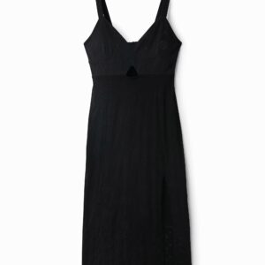 Midi-jurk met borduursels - BLACK - S