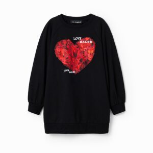 Sweaterjurk met hart - BLACK - 11/12