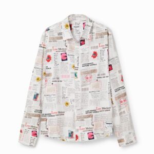 Shirt met lange mouwen en kranten - WHITE - L