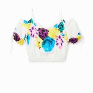 Korte aangerimpelde blouse met bloemen M. Christian Lacroix - WHITE - M