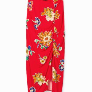 Aangerimpelde midi-rok - RED - M