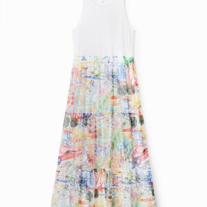 Lange gecombineerde jurk met tule - WHITE - XL