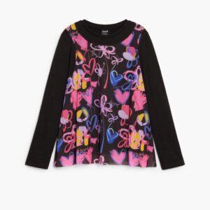 Lange mouwen T-shirt met harten - BLACK - 3/4