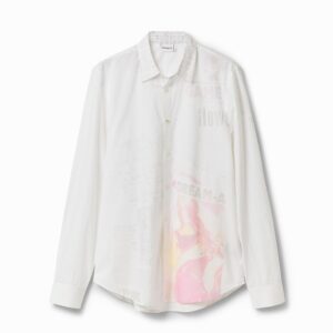 Shirt van popeline met kranten - WHITE - M