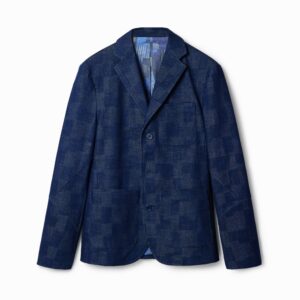 Geruite denim blazer - BLUE - M