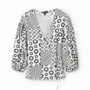 Gedrukte overslagblouse - BLACK - M