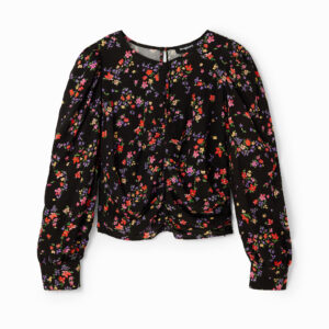 Gebloemde aangerimpelde blouse - BLACK - XS