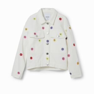 Denim truckerjack madeliefjes - WHITE - 7/8