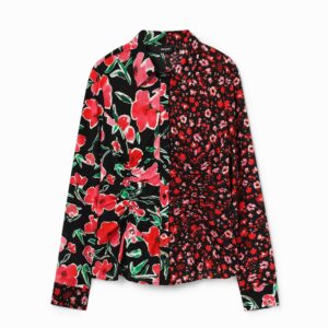 Aangerimpelde blouse met bloemen - RED - L