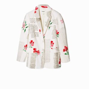 Recht jack tekst bloemen - WHITE - XS