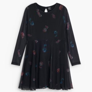 A-lijn jurk met letters - BLACK - 5/6