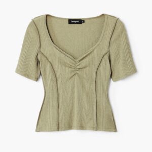 T-shirt met gerimpelde halslijn - GREEN - XS