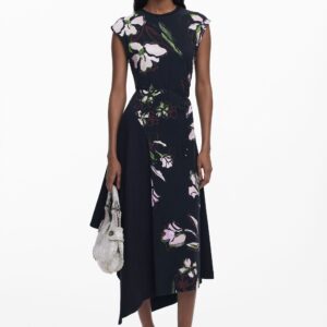 Asymmetrische bloemenjurk - BLACK - S