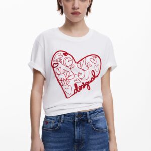 T-shirt met koord en hartjes - WHITE - S
