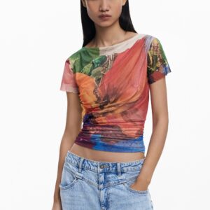 Draperen chiffon T-shirt - ORANGE - XS