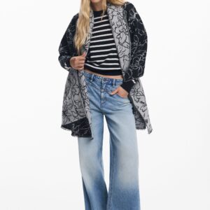 Omkeerbare bloemenponcho-sjaal - BLACK - U