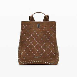 Kleine rugzak met opengewerkte details en studs - BROWN - U