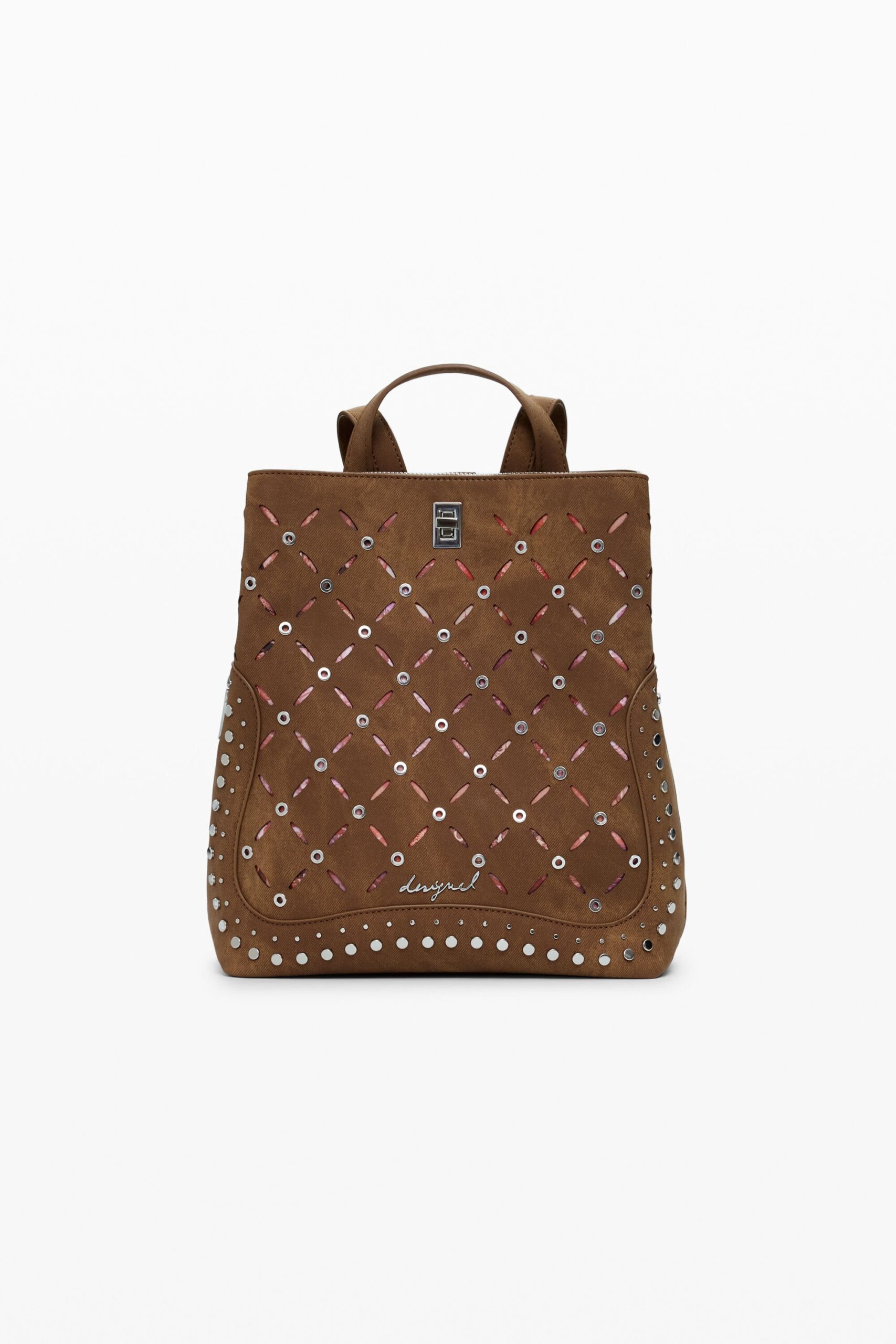 Kleine rugzak met opengewerkte details en studs - BROWN - U