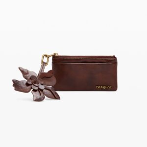 Kleine glanzende bloemenportemonnee - BROWN - U