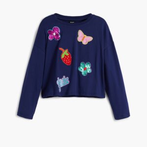 T-shirt met vormapplicaties - BLUE - 3/4