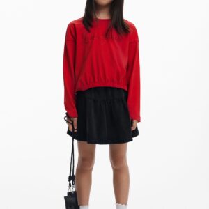 Effen T-shirt met strasslogo - RED - 5/6