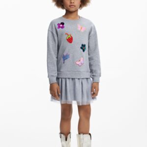 Jurk met tule rok en figuren - BLACK - 13/14