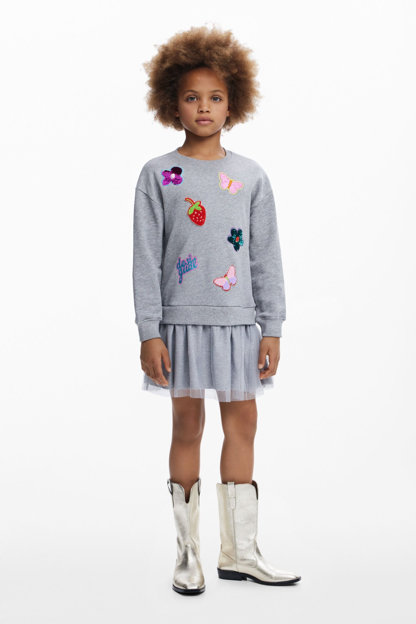 Jurk met tule rok en figuren - BLACK - 13/14