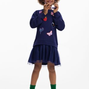 Jurk met tule rok en figuren - BLUE - 7/8