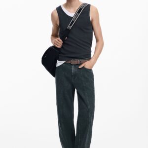 Rechte broek met gewassen effect - GREEN - 34