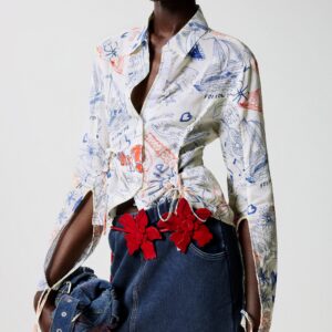 Bedrukte blouse met strikjes - WHITE - M