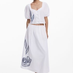 Midirok met borduursel - WHITE - XS