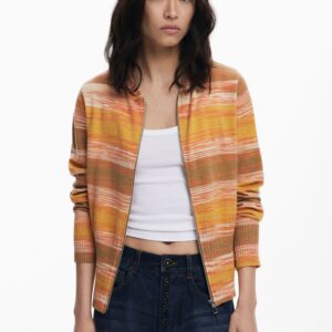 Gestreepte trui met rits en capuchon - ORANGE - XS