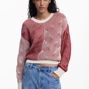 Tweekleurige gebreide trui - RED - XL