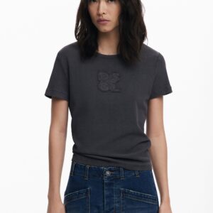 T-shirt met logo en scheuren - BLACK - L