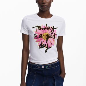 T-shirt met korte mouwen en bloem - WHITE - S