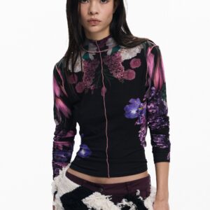 T-shirt met bloemen en spiegel - BLACK - S