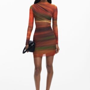 Kort geplooid tule jurk - ORANGE - M