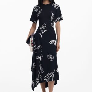 Asymmetrische jurk met bloemstrepen - BLACK - S