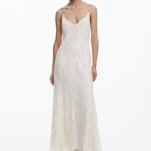 Devoré jurk met bandjes - WHITE - L