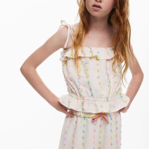 Mouwloos shirt met pompons - WHITE - 7/8