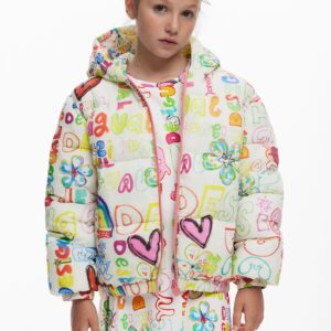 Gewatteerde jas met lettering - WHITE - 11/12