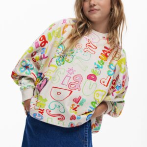 Sweatshirt met 3/4 mouwen en lettering - WHITE - 9/10