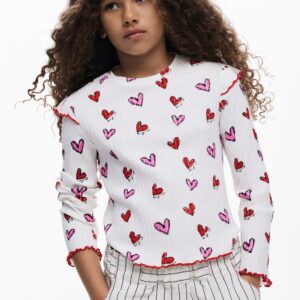 Lange mouwen T-shirt met harten - WHITE - 13/14