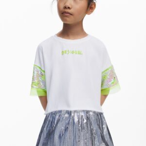 T-shirt met korte mouwen en pailletten - WHITE - 9/10