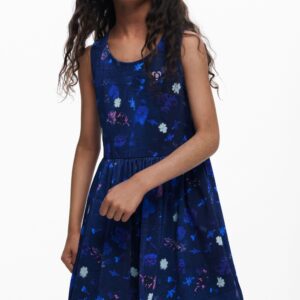 Kort uitlopend bloemenjurk - BLUE - 3/4